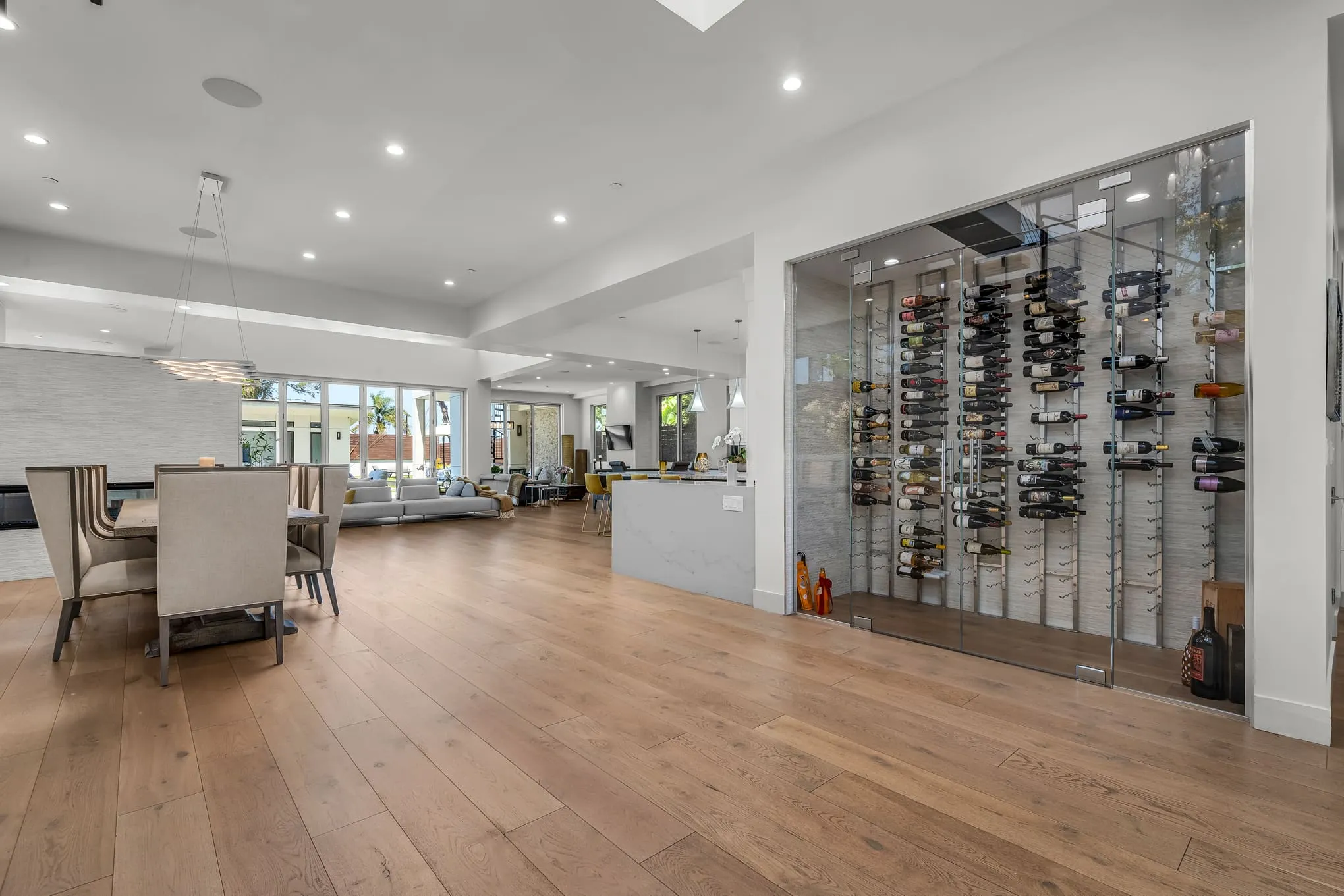 Great room with the glass wine room